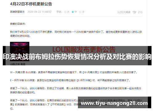 印澳决战前布姆拉伤势恢复情况分析及对比赛的影响